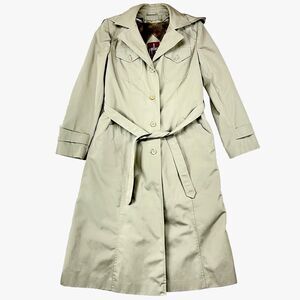 Vtg J. Gallery Khaki/Beige Trench Coat Size 8/9 Removable Hood and Lining Fur